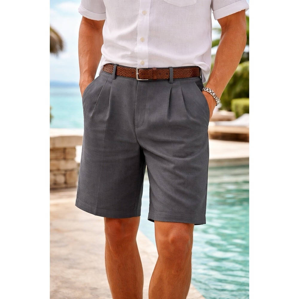 Cubavera Gray Linen Blend Shorts 36 Pleated Front Resort Tropical NWT‎ Classic